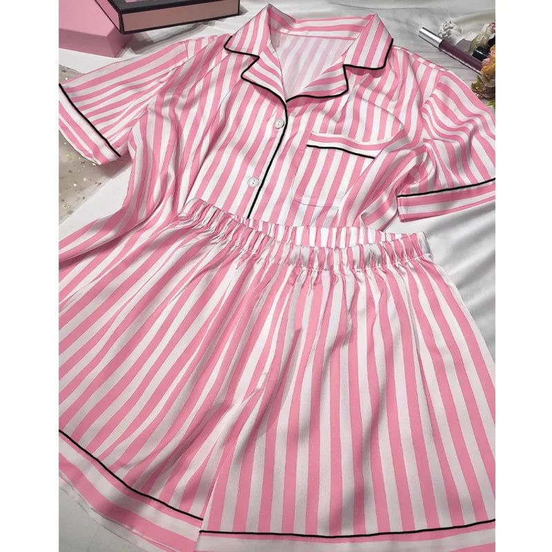 Women's Pajamas Set Sleepwear Summer 2 PCS Short Sleeve Tops and
