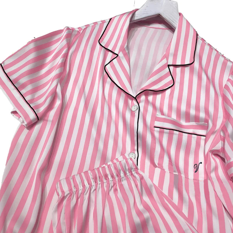 Women's Pajamas Set Sleepwear Summer 2 PCS Short Sleeve Tops and