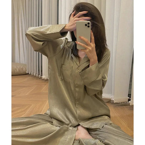 Pyjama soyeux de luxe léger de haute qualité pour femme, pyjama de printemps et