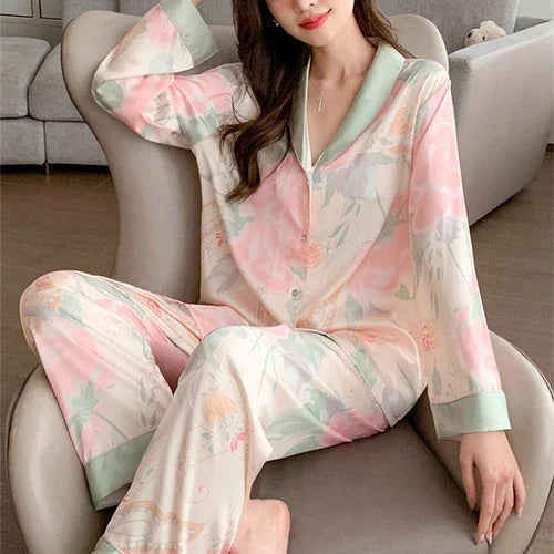 Pyjama soyeux de luxe léger de haute qualité pour femme, pyjama de printemps et