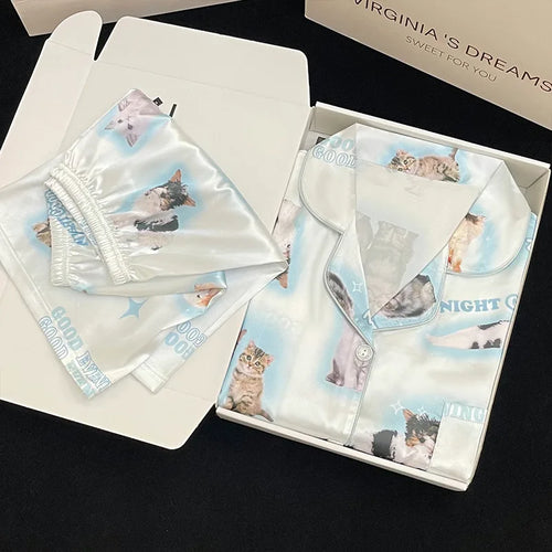 Women's Pajamas Set Sleepwear Summer 2 PCS Short Sleeve Tops and