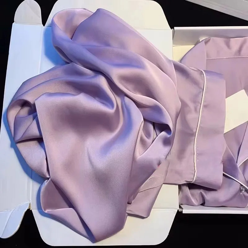 Pyjama soyeux de luxe léger de haute qualité pour femme, pyjama de printemps et