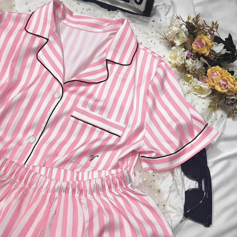 Women's Pajamas Set Sleepwear Summer 2 PCS Short Sleeve Tops and