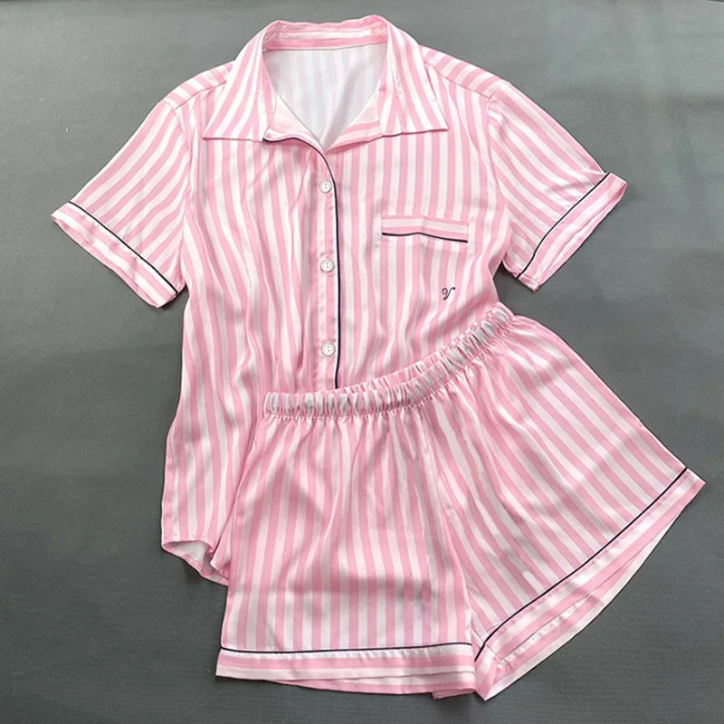 Women's Pajamas Set Sleepwear Summer 2 PCS Short Sleeve Tops and