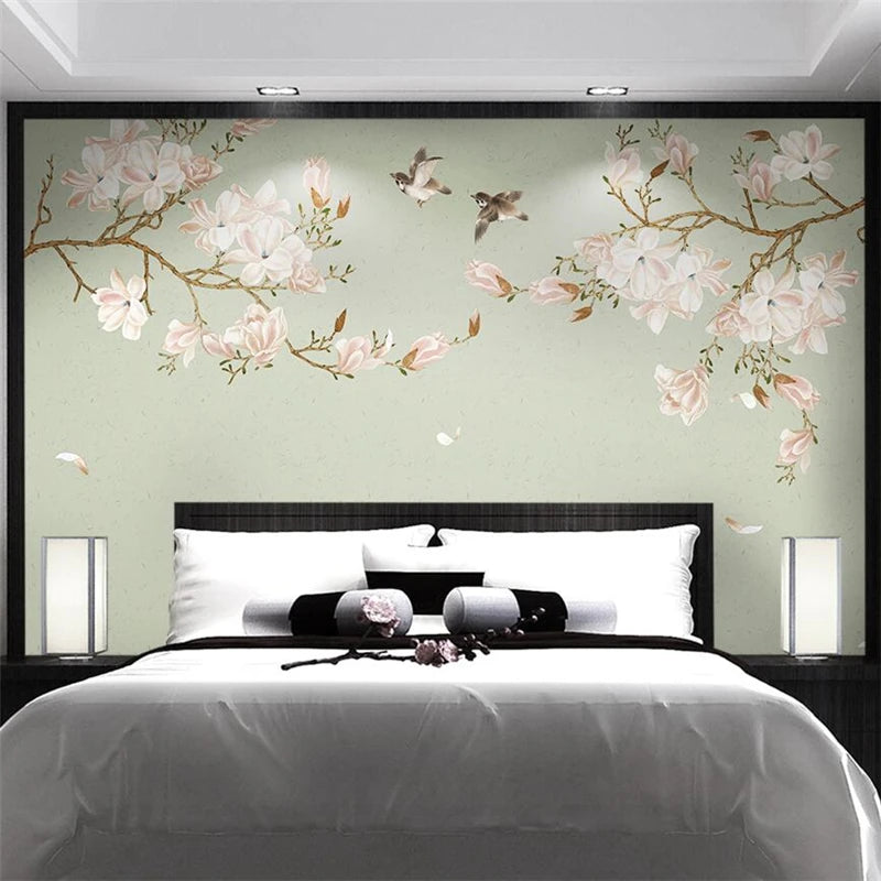 Wellyu Nueva Magnolia China pintada a mano pluma flor pájaro fondo 
