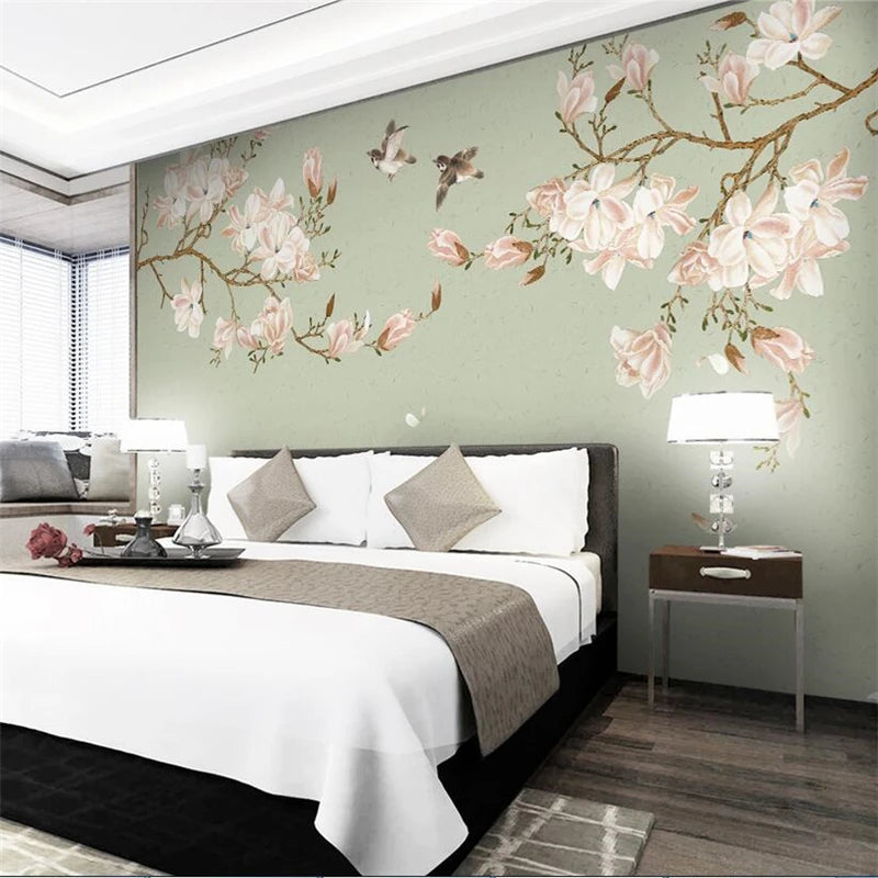 Wellyu Nueva Magnolia China pintada a mano pluma flor pájaro fondo 
